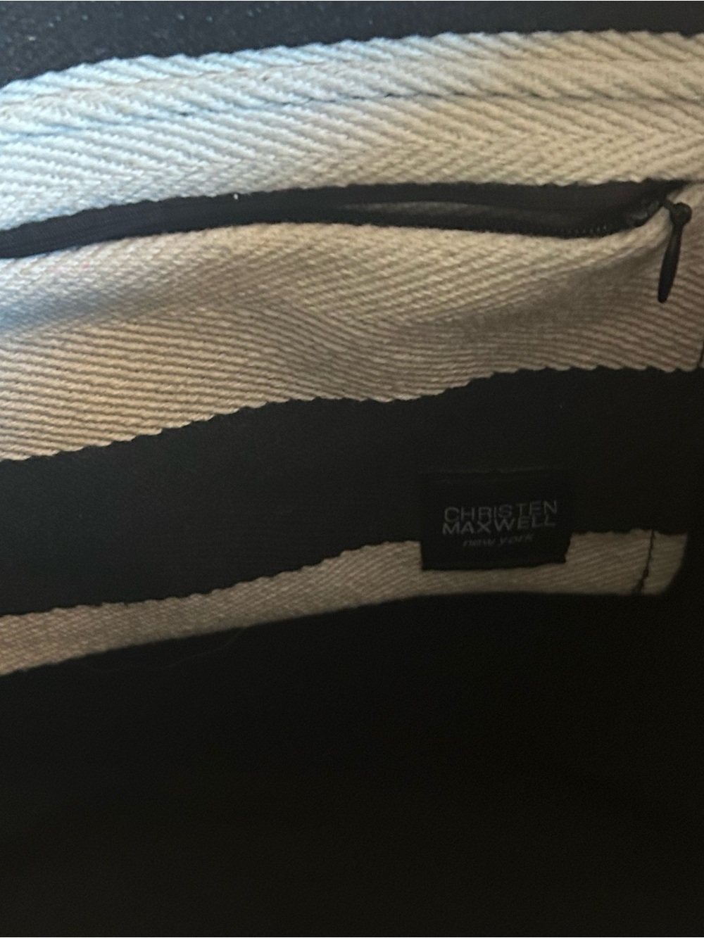 Christian Maxwell New York Cabana Tote Black White Canvas Faux Leather Bottom - Picture 8 of 10
